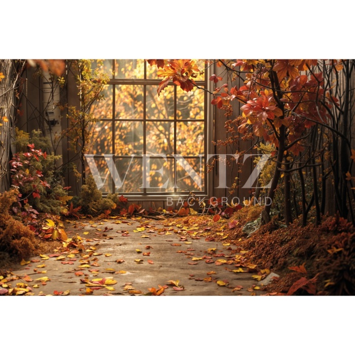 Fabric Photography Background Fall Scenery with Window / Backdrop 5933