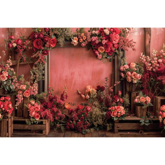 Fabric Photography Background Valentine's Day with Flowers / Backdrop 5995