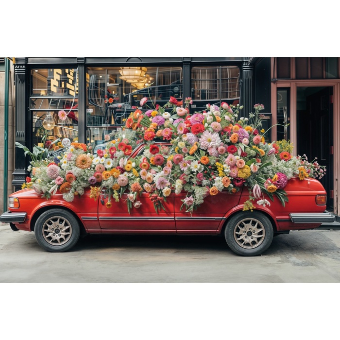 Fabric Photography Background Valentine's Day Car with Flowers / Backdrop 6035