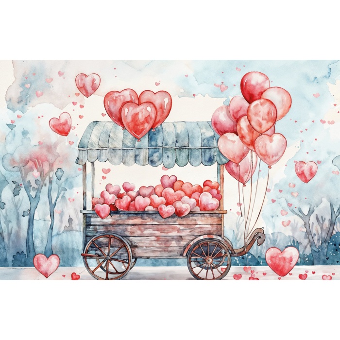 Fabric Photography Background Valentine's Day Balloon Cart / Backdrop 6051