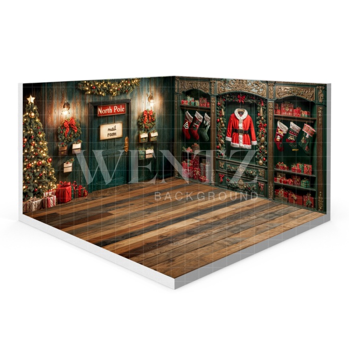 Fabric Photography Background Santa Claus Christmas House Set 3D / WTZ190