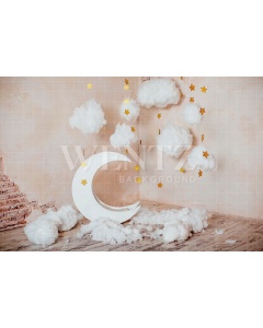 Fabric Photography Background Moon Stars and Clouds / Backdrop 2123