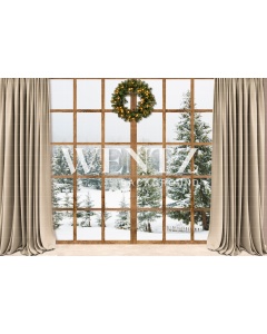 Fabric Photography Background Christmas Room with Door / Backdrop 2461