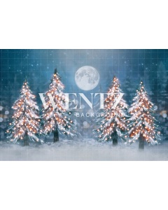 Fabric Photography Background Enchanted Christmas Forest with Pines / Backdrop 2466