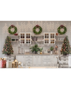 Fabric Photography Background Christmas Kitchen / Backdrop 2501