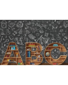 Fabric Photography Background ABC School / Backdrop 2515