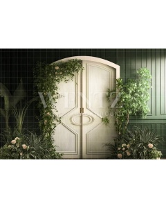 Fabric Photography Background White Door with Plants / Backdrop 2790