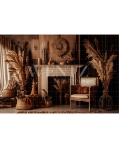 Fabric Photography Background Boho Room with Fireplace / Backdrop 2796