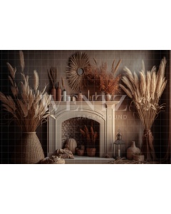 Fabric Photography Background Boho Room with Fireplace / Backdrop 2797