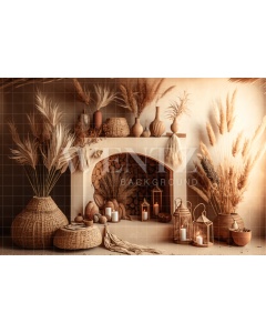 Fabric Photography Background Boho Room with Fireplace / Backdrop 2798