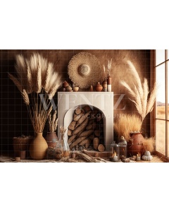 Fabric Photography Background Boho Room with Fireplace / Backdrop 2799