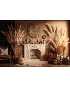 Fabric Photography Background Boho Room with Fireplace / Backdrop 2801