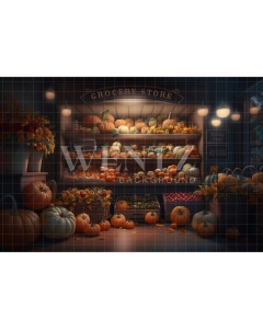 Fabric Photography Background Fall Grocery Store / Backdrop 2920