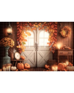 Fabric Photography Background Fall Scenery with Door / Backdrop 2925