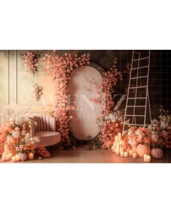 Fabric Photography Background Fall Scenery with Flowers / Backdrop 2937