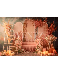 Fabric Photography Background Fall Scenery with Flowers / Backdrop 2939