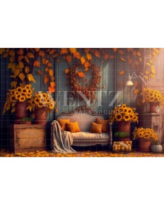 Fabric Photography Background Room with Sunflowers and Couch / Backdrop 2943