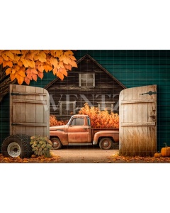 Fabric Photography Background Fall Farm with Car / Backdrop 2945