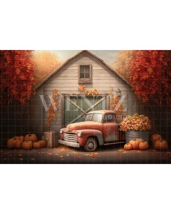 Fabric Photography Background Barn and Car / Backdrop 2946