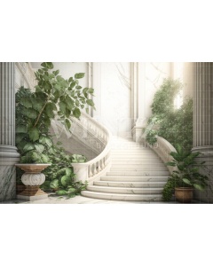 Fabric Photography Background Nature White Scenery with Staircase and Plants / Backdrop 2967