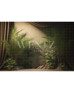 Fabric Photography Background Nature Beige Scenery with Curtains and Plants / Backdrop 2975