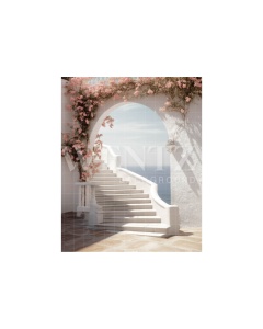 Fabric Photography Background Nature Scenery with Staircase and Flowers / Backdrop 3062