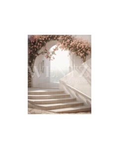 Fabric Photography Background Nature Scenery with Staircase and Flowers / Backdrop 3063