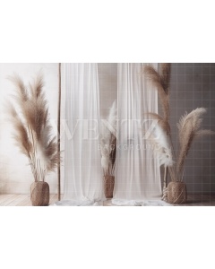 Fabric Photography Background Boho Scenery with Curtains and Pampas Grass / Backdrop 3070