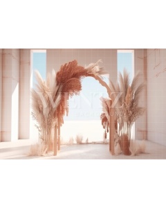 Fabric Photography Background Boho Scenery with Arch and Pampas Grass / Backdrop 3072