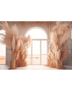 Fabric Photography Background Boho Scenery with Arch and Pampas Grass / Backdrop 3074