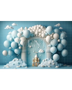 Fabric Photography Background Cake Smash Blue with Castle / Backdrop 3096