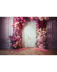 Fabric Photography Background Door with Flowers / Backdrop 3159