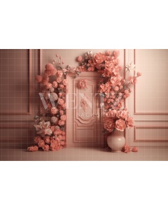 Fabric Photography Background Door with Flowers / Backdrop 3160