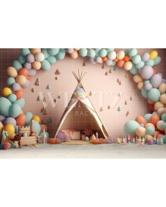 Fabric Photography Background Set with Tent and Balloons / Backdrop 3185