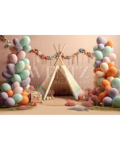 Fabric Photography Background Set with Tent and Balloons / Backdrop 3186