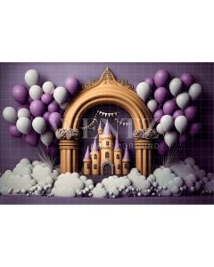 Fabric Photography Background Cake Smash Castle with Lilac Balloons / Backdrop 3189