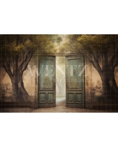 Fabric Photography Background Door and Trees / Backdrop 3431