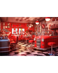 Fabric Photography Background Vintage Diner / Backdrop 3445