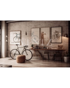 Fabric Photography Background Living Room with Bike / Backdrop 3447