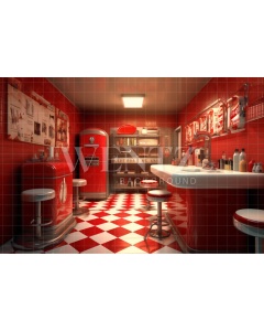 Fabric Photography Background Vintage Diner / Backdrop 3448