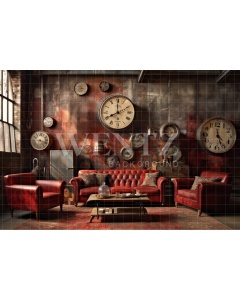 Fabric Photography Background Room with Clocks / Backdrop 3449