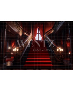 Fabric Photography Background Staircase with Red Carpet / Backdrop 3545