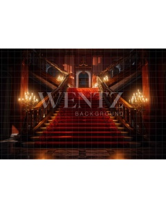 Fabric Photography Background Staircase with Red Carpet / Backdrop 3546