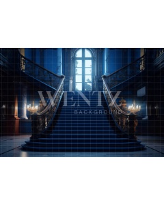 Fabric Photography Background Staircase with Blue Carpet / Backdrop 3549