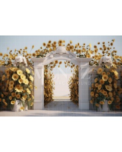 Fabric Photography Background Greek Arch with Flowers / Backdrop 3621