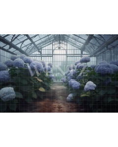 Fabric Photography Background Blue Hydrangea Greenhouse / Backdrop 3629