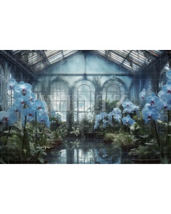 Fabric Photography Background Blue Orchids Greenhouse / Backdrop 3630