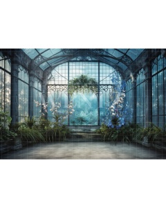 Fabric Photography Background Blue Orchids Greenhouse / Backdrop 3631