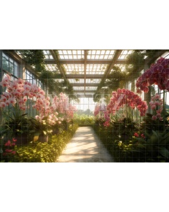 Fabric Photography Background Pink Orchids Greenhouse / Backdrop 3653