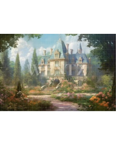 Fabric Photography Background Castle with Garden / Backdrop 3662